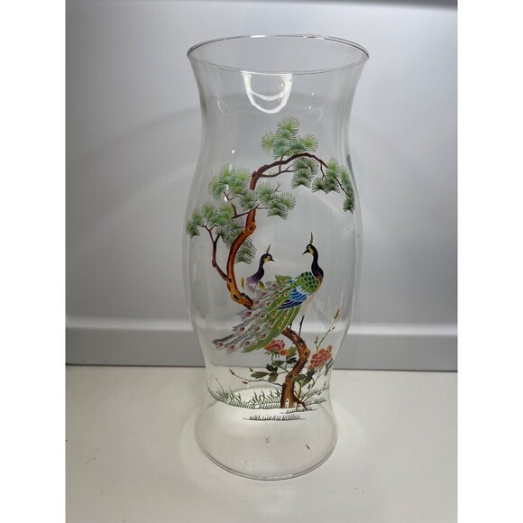 large vtg clear Glass Hurricane Candle Holder / Chimney / Shade / Globe peacock - Picture 2 of 7